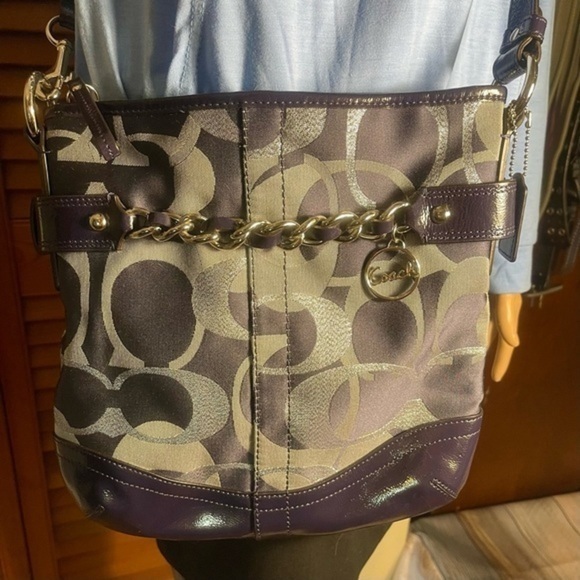 STUNNING Coach F19820 Moto Optic Metallic Chain Navy Signature Jaquard  Bag - Picture 5 of 14